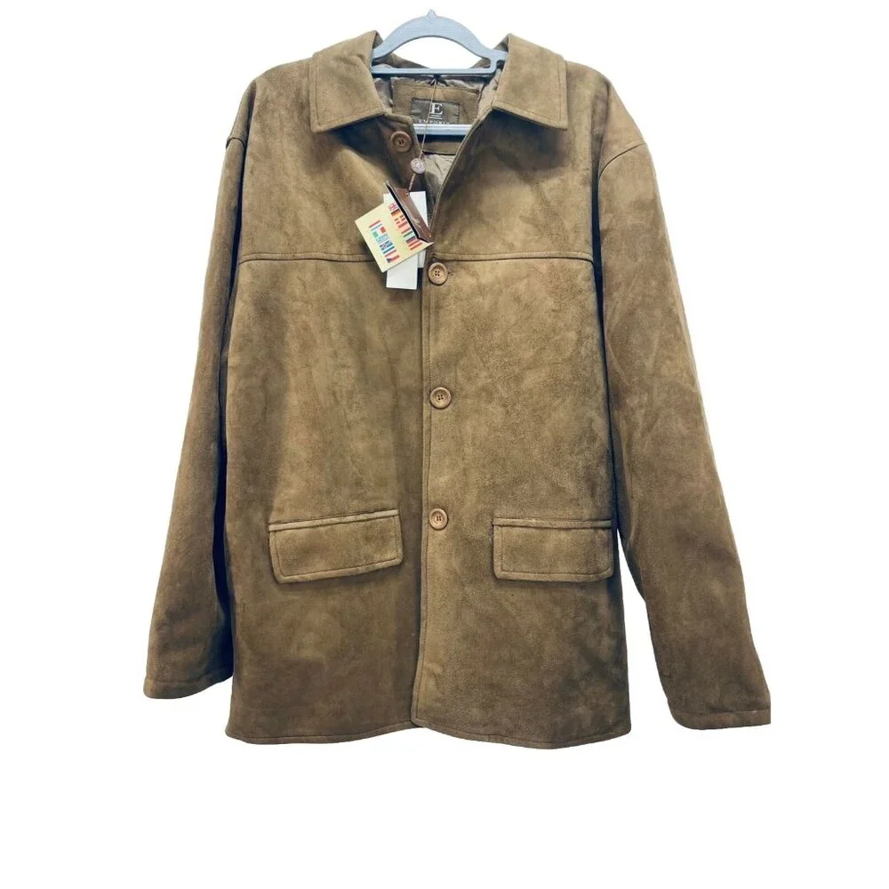 Emporio Fashion Men's Faux Suede Leather Jacket Camel Brown Size XL New